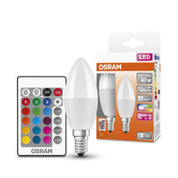 Lampada LED retrofit OSRAM con telecomando RGBW multicolore dimmerabile (ex 40W) 4,9W/2700K bianco caldo E14 Lampada LED retrofit OSRAM con telecomando RGBW multicolore dimmerabile (ex 40W) 4,9W/2700K bianco caldo E14