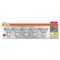 OSRAM LED BASE PAR16 Spot (ex 50W) 4,3W / 2700K Bianco caldo GU10 5 pezzi OSRAM LED BASE PAR16 Spot (ex 50W) 4,3W / 2700K Bianco caldo GU10 5 pezzi