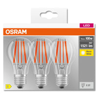 OSRAM LED BASE CLASSIC A Lampada chiara (ex 100W) 11W / 2700K Bianco caldo E27, confezione da 3 OSRAM LED BASE CLASSIC A Lampada chiara (ex 100W) 11W / 2700K Bianco caldo E27, confezione da 3