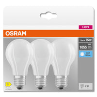 OSRAM LED BASE CLASSIC A Lampada opaca (ex 75W) 7,5W / 4000K Bianco freddo E27, confezione da 3 OSRAM LED BASE CLASSIC A Lampada opaca (ex 75W) 7,5W / 4000K Bianco freddo E27, confezione da 3