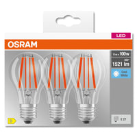 OSRAM LED BASE CLASSIC A Lampada chiara (ex 100W) 11W / 4000K Bianco freddo E27 Confezione da 3 OSRAM LED BASE CLASSIC A Lampada chiara (ex 100W) 11W / 4000K Bianco freddo E27 Confezione da 3
