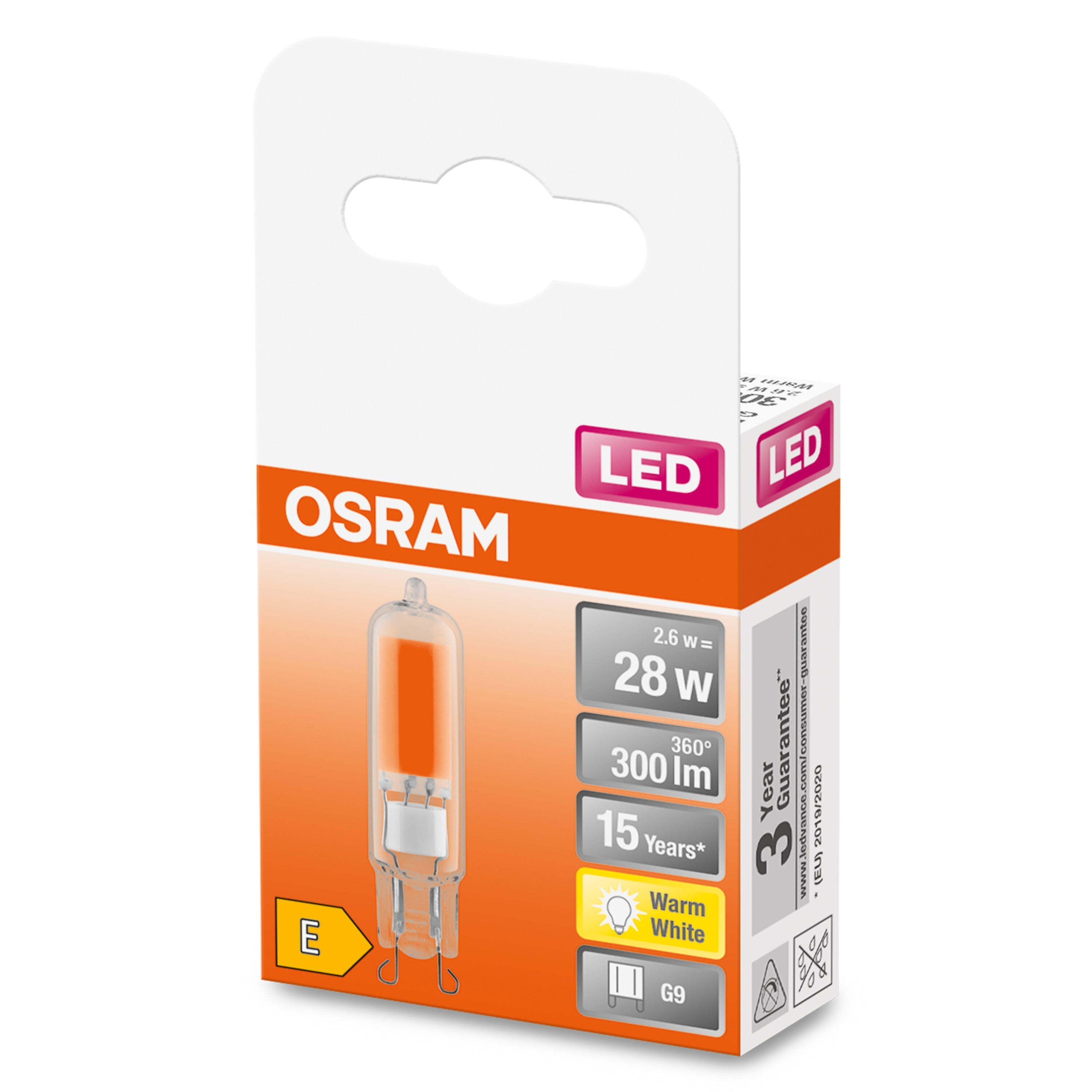 Lampada LED OSRAM trasparente (ex 30W) 2,6W / 2700K bianco caldo PIN G –  shop LEDVANCE Italia