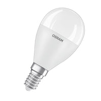 OSRAM LED-Lampen, klassische Miniballform, 60 Watts Ersatz, E14, P-shape, 6500 Kelvin, Kaltes Tageslicht, Matt OSRAM LED-Lampen, klassische Miniballform, 60 Watts Ersatz, E14, P-shape, 6500 Kelvin, Kaltes Tageslicht, Matt