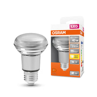 Lampade LED OSRAM con riflettore R63 con attacco a vite retrofit, ricambio da 40 watt, E27, forma R63, 2700 Kelvin, bianco caldo, vetro trasparente, confezione singola Lampade LED OSRAM con riflettore R63 con attacco a vite retrofit, ricambio da 40 watt, E27, forma R63, 2700 Kelvin, bianco caldo, vetro trasparente, confezione singola