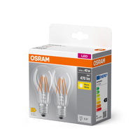 OSRAM BASE CL A FIL 40 Lampadina LED, 4W, 470lm, Bianco caldo, E27 OSRAM BASE CL A FIL 40 Lampadina LED, 4W, 470lm, Bianco caldo, E27