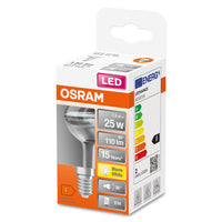 OSRAM lampadine LED riflettore R50 con attacco a vite retrofit, sostituzione 25 watt, E14, forma R50, 2700 kelvin, bianco caldo, vetro trasparente OSRAM lampadine LED riflettore R50 con attacco a vite retrofit, sostituzione 25 watt, E14, forma R50, 2700 kelvin, bianco caldo, vetro trasparente
