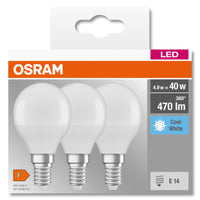 OSRAM LED BASE CLASSIC P Lampada opaca (ex 40W) 5,5W / 4000K Bianco freddo E14, confezione da 3, E14 OSRAM LED BASE CLASSIC P Lampada opaca (ex 40W) 5,5W / 4000K Bianco freddo E14, confezione da 3, E14