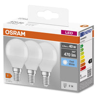 OSRAM LED BASE CLASSIC P Lampada opaca (ex 40W) 5,5W / 4000K Bianco freddo E14, confezione da 3, E14 OSRAM LED BASE CLASSIC P Lampada opaca (ex 40W) 5,5W / 4000K Bianco freddo E14, confezione da 3, E14