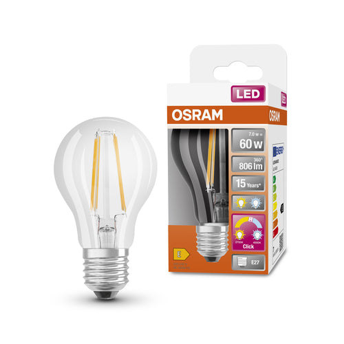 OSRAM Lampadina LED STAR+ Active&Relax Classic A 60 filamento, luce calda e naturale E27