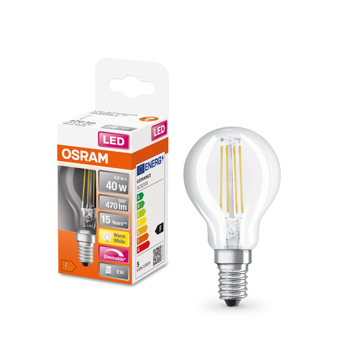 OSRAM Lampadina LED SUPERSTAR Classic P 40 filamento, luce calda dimmerabile E14