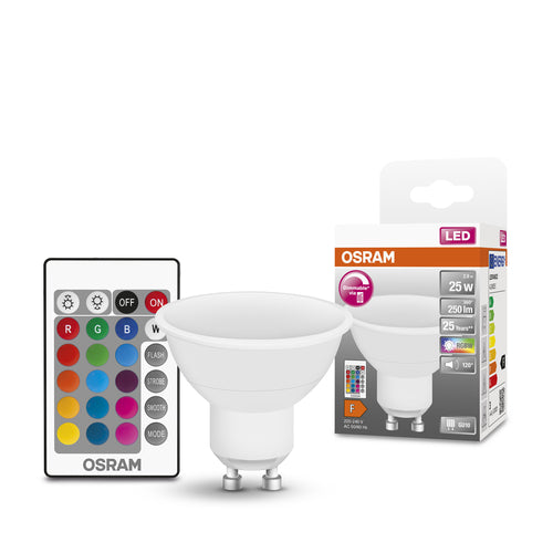 OSRAM Lampadina LED STAR+ RGBW remote control PAR16 50 2,9W  luce calda e colorata GU10