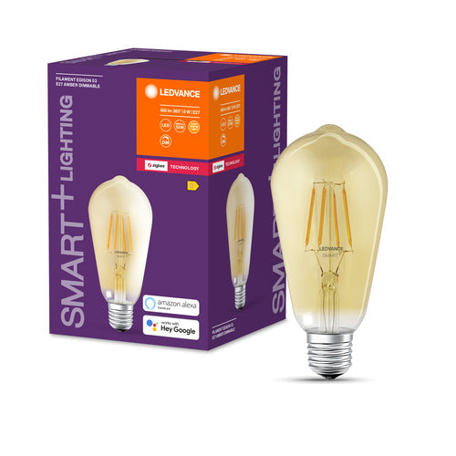 LEDVANCE Smarte LED-Lampe mit ZigBee, Sockel E27, Dimmbar, Warmweiß (2400K), Goldene Edisonform, Klares Filament, Ersatz für 55W-Glühbirnen, steuerbar mit Systemen wie Alexa, Google etc.