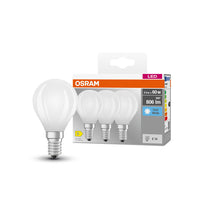 OSRAM LED BASE RETRO MATT CLP Lampadine LED, classica forma miniball 5,5W E14 840, confezione da 3, bianco freddo