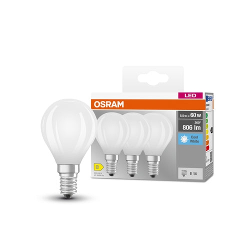 Lampade LED OSRAM LED BASE RETRO MATT CLP, forma classica mini sfera 6W E14 840