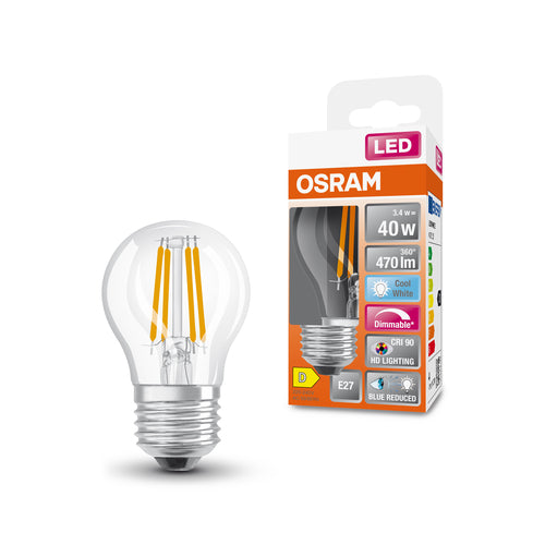 OSRAM FILAMENT LED-Lampe LED SUPERSTAR+ CL P GL FR 40 dim 3,4W/927 E27 CRI90 BOX