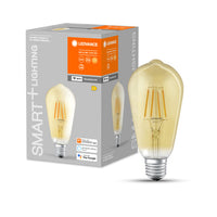 LEDVANCE Lampada LED Smart con tecnologia WiFi in forma Edison dorata, attacco E27, dimmerabile, bianco caldo (2400K), sostituisce lampadine a incandescenza da 53 W, SMART+ WiFi Classic Dimmable, confezione da 1.