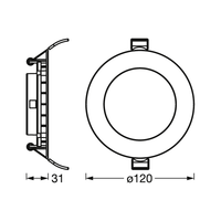 LEDVANCE Einbaustrahler Weiß, Slim Downlight mit integriertem Treiber, LED Spotleuchte, Lichtfarbe warmweiß (3000K), 8W, 120mm, IP20, 3er-Pack