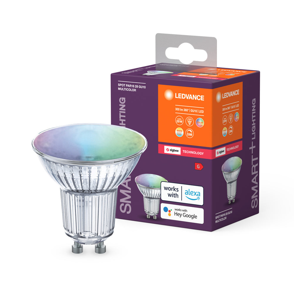 Lampada con riflettore LEDVANCE Smart+ con tecnologia ZigBee, 4,9W, PAR16, colore della luce RGBW regolabile, attacco GU10, confezione da 1