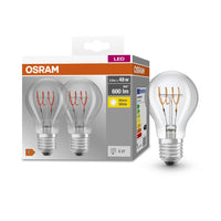 OSRAM LED Lampe Base Classic A 48 Filament Retro 5.9W 827 E27 2er , Warmweiß