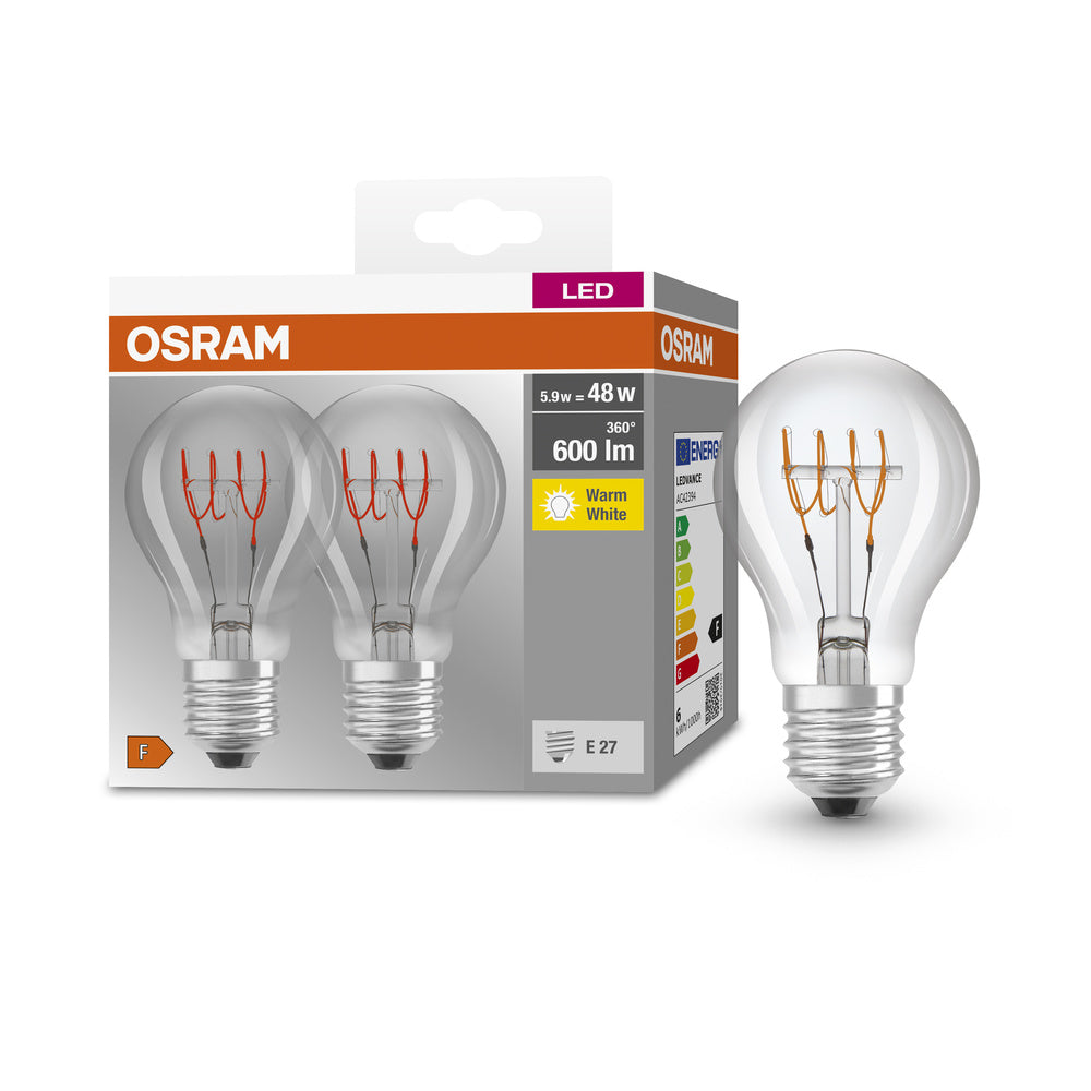 OSRAM LED Lampe Base Classic A 48 Filament Retro 5.9W 827 E27 2er