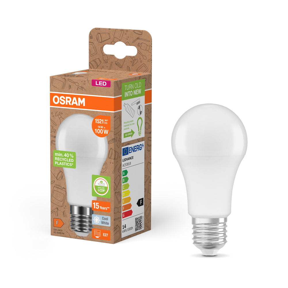 OSRAM LED Star Classic A 100 Lampada Recycled Plastic 14W bianco freddo Frosted E27