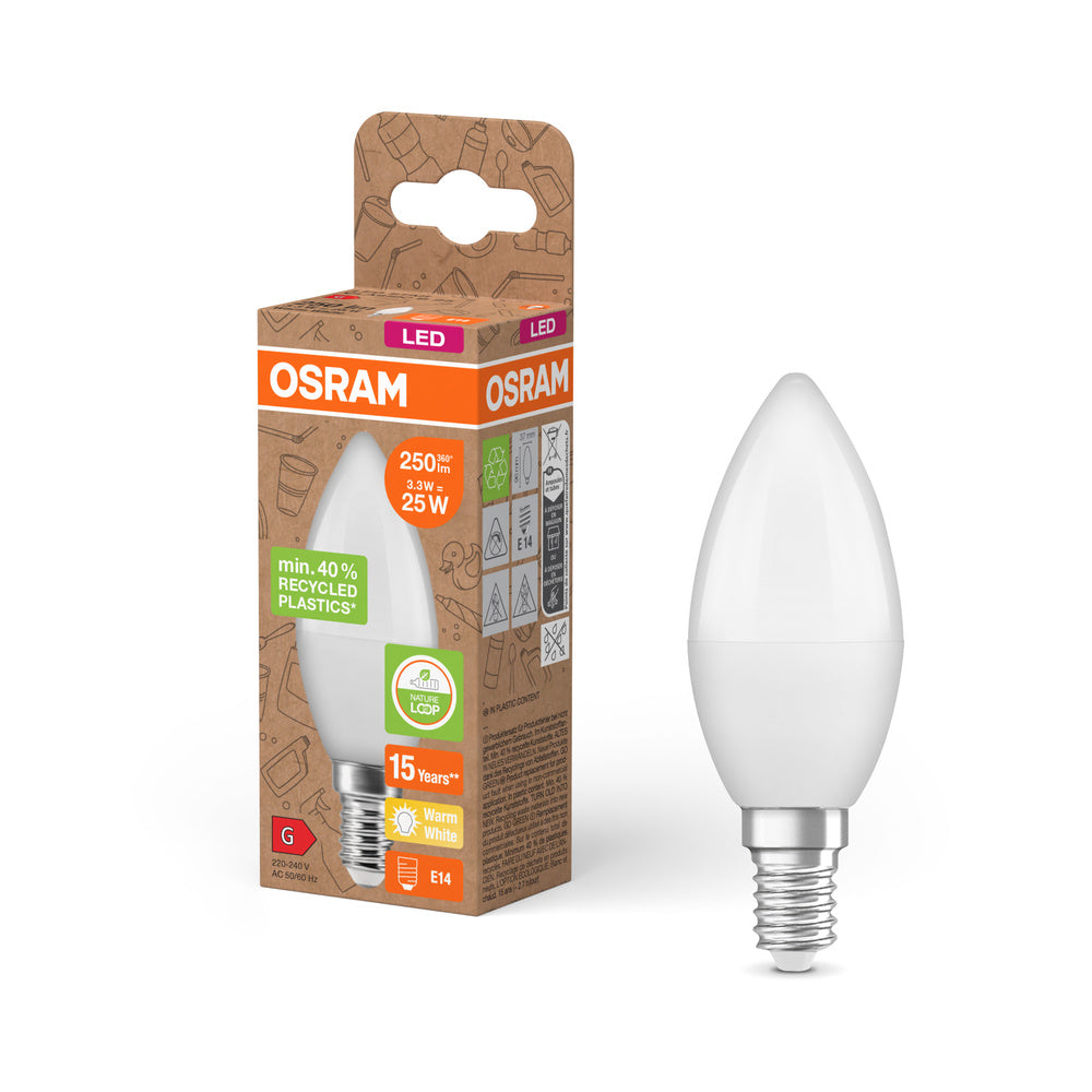 OSRAM LED Star Classic B 25 Lampe Recycled Plastic 3.3W Warmweiß Frosted E14