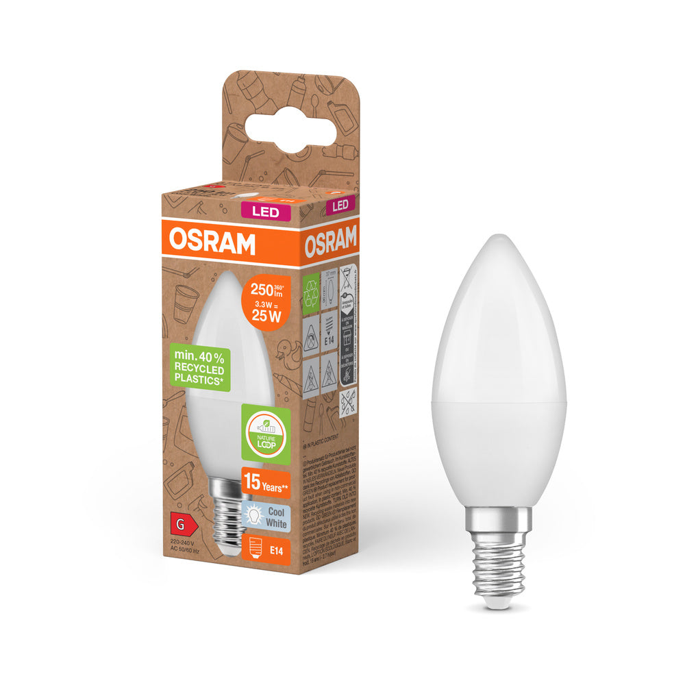 OSRAM LED Star Classic B 25 Lampade Recycled Plastic 3,3W Bianco freddo Frosted E14