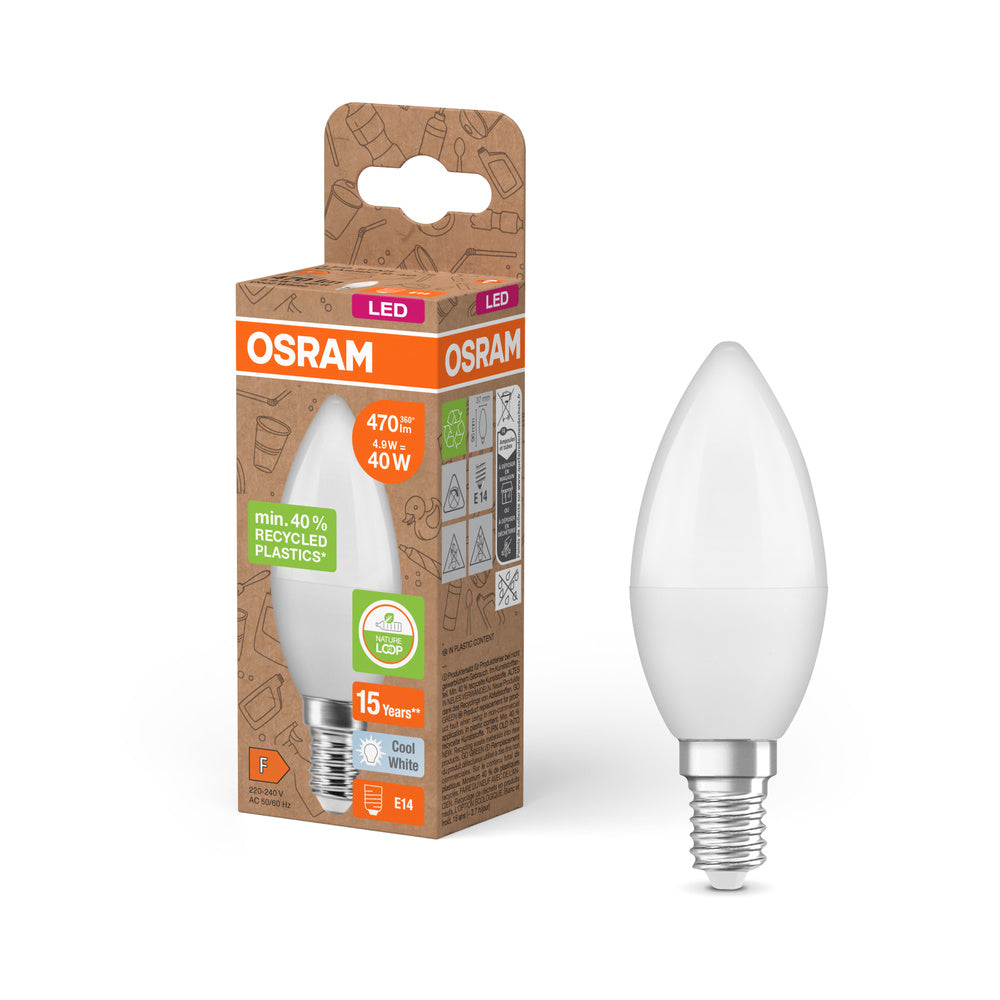 OSRAM LED Star Classic B 40 Lampe Recycled Plastic 4.9W Kaltweiß Frosted E14