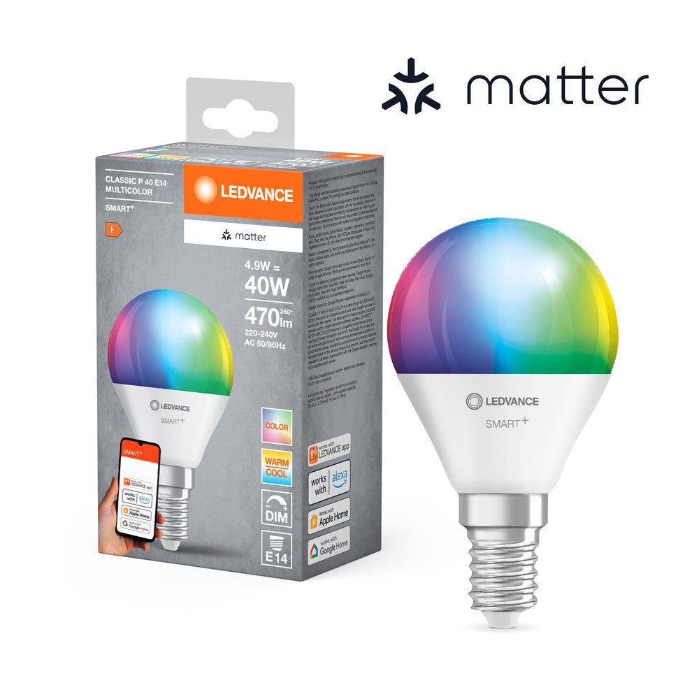 Lampada LED LEDVANCE SMART+ MATTER CLASSIC P, effetto gelo, 4,9 W, 470 lm