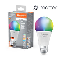 LEDVANCE Matter SMART+ LED Lampada, RGB, effetto ghiacciato, 9W, 806lm, E27