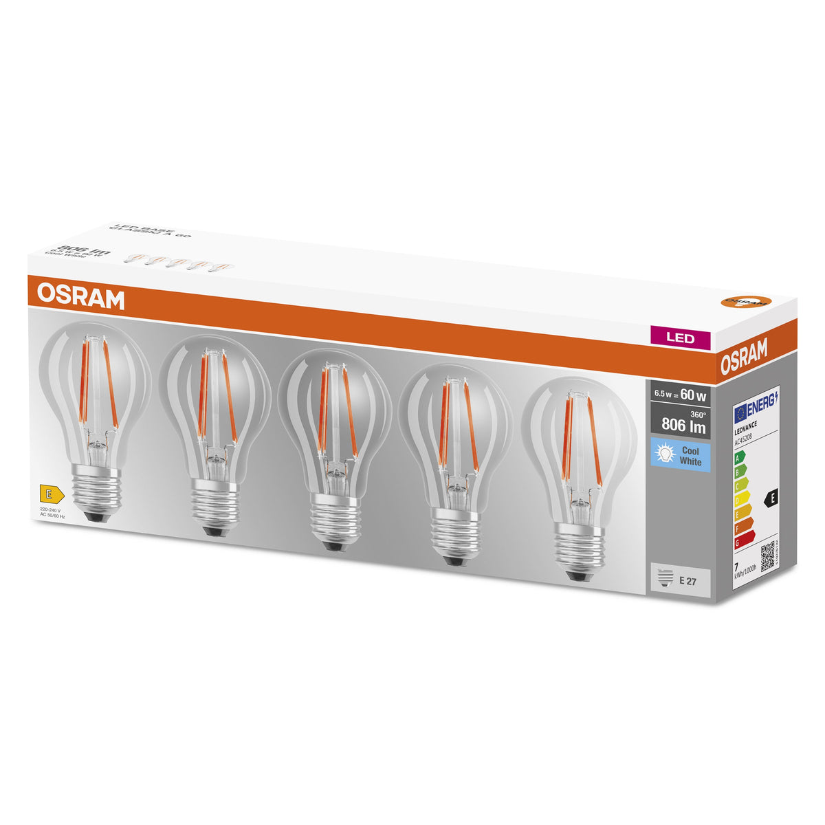 OSRAM BASE CLAS A60 CL 6.5 W/4000 K E27