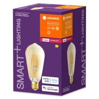 LEDVANCE Smarte LED-Lampe mit ZigBee, Sockel E27, Dimmbar, Warmweiß (2400K), Goldene Edisonform, Klares Filament, Ersatz für 55W-Glühbirnen, steuerbar mit Systemen wie Alexa, Google etc.