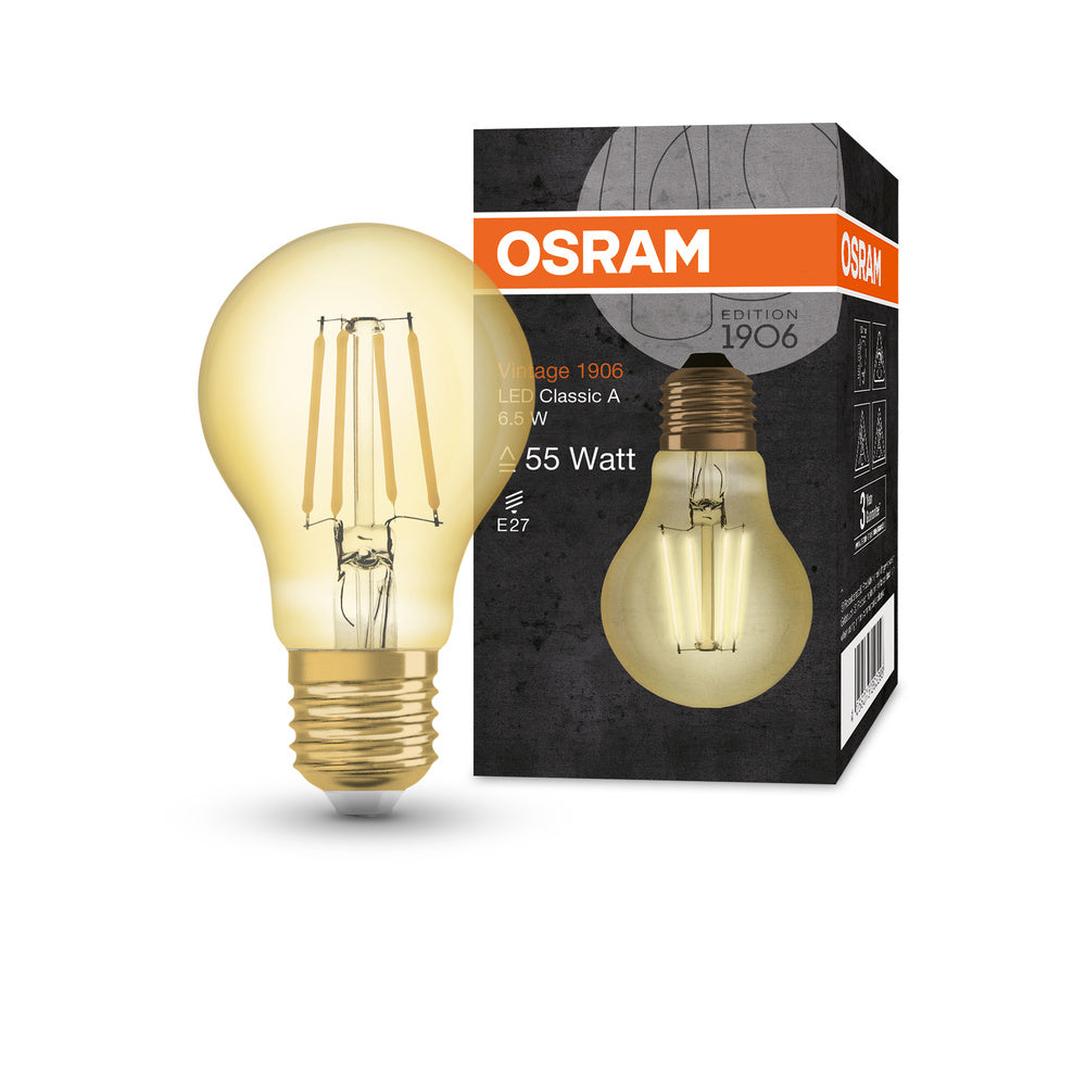 OSRAM VINTAGE 1906® LED Lampe LED CLASSIC A 6.5W 824 Gold E27, 650 lm, 2400 K, Warm Comfort Light