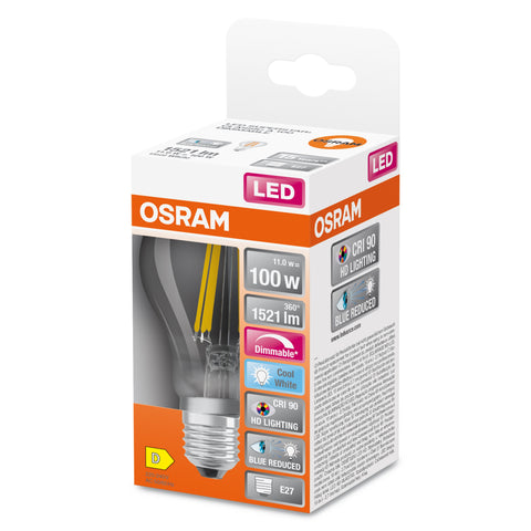 Lampada LED dimmerabile OSRAM LED SUPERSTAR+ CL A FIL 100 dim 11W/940 E27 CRI90 BOX