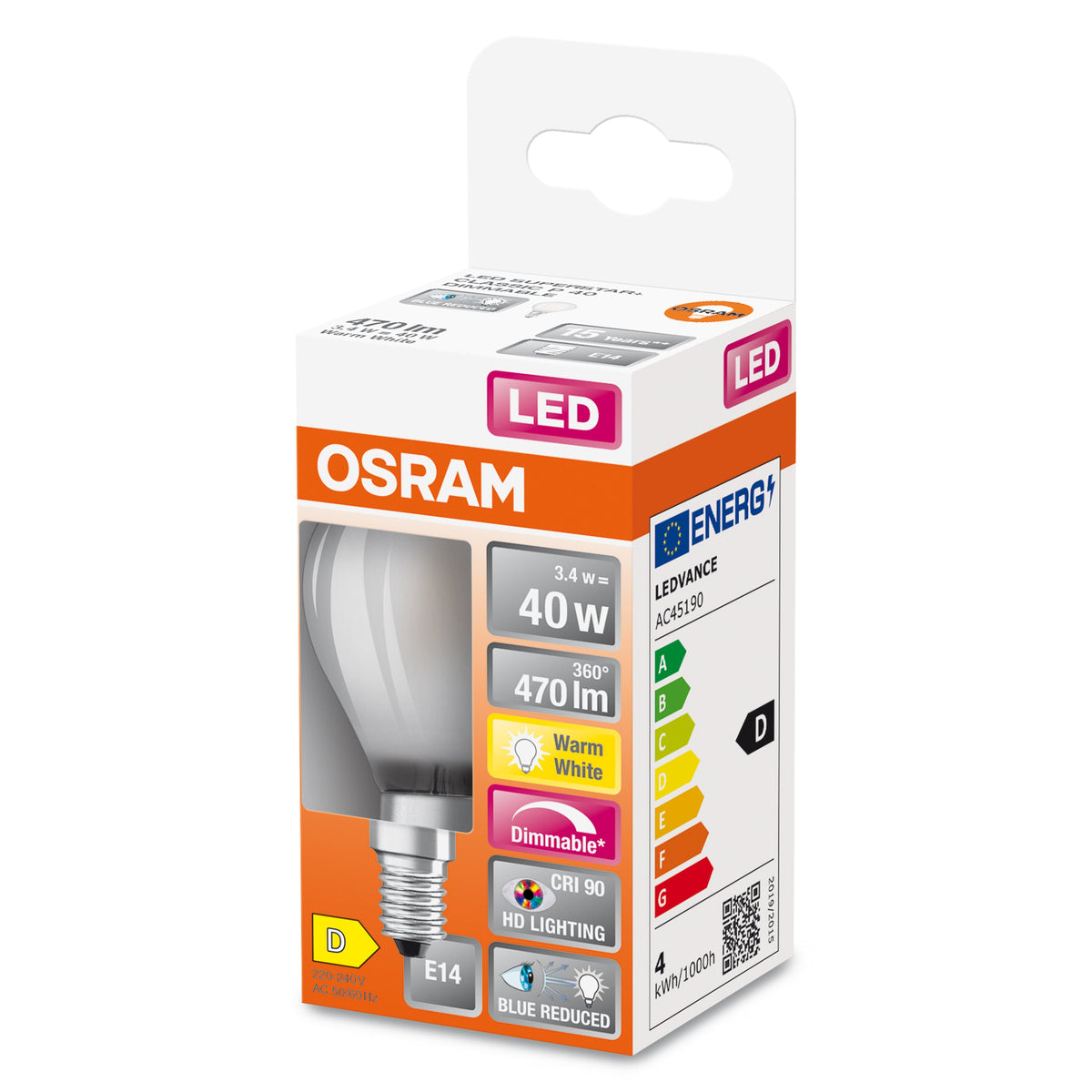 OSRAM FILAMENT LED-Lampe LED SUPERSTAR+ CL P GL FR 40 dim 3,4W/940 E14 CRI90 BOX