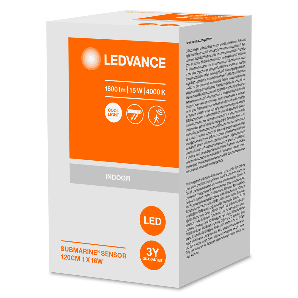 LEDVANCE Lichtband-Leuchte LED für Decke, SUBMARINE SENSOR / 16 W, 220…240 V, Ausstrahlungswinkel: 140, Kalt weiß, 4000 K, Gehäusematerial: Plastik, IP65 1er-Pack