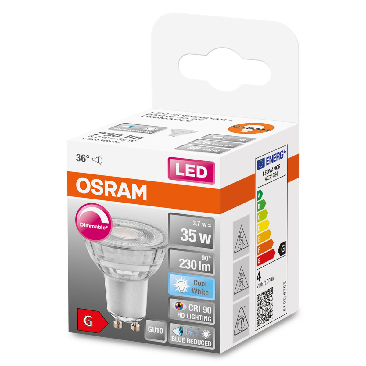 Lampada LED con riflettore OSRAM dimmerabile LED SUPERSTAR + spot PAR16 GL 35 DIM 3.7W/940 GU10 CRI90 BOX