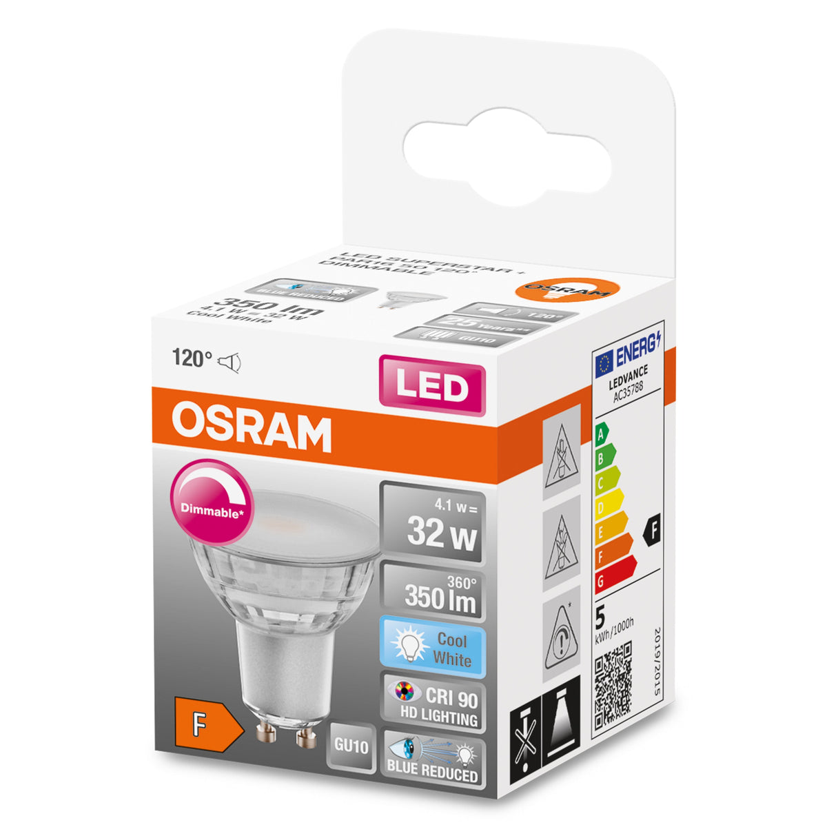 Lampada con riflettore LED dimmerabile OSRAM LED SUPERSTAR + spot PAR16 GL 32 DIM 4.1W/940 GU10 CRI90 BOX