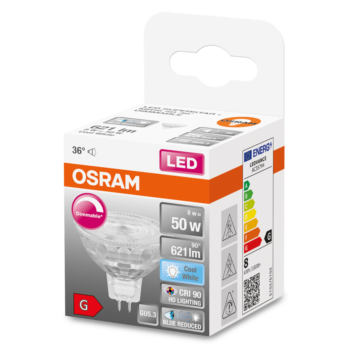Lampada con riflettore LED dimmerabile OSRAM LED SUPERSTAR + spot MR16 GL 50 DIM 8W/940 GU5.3 CRI90 BOX