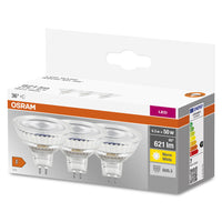 Lampade con riflettore LED OSRAM MR16 con presa retrofit, ricambio da 50 Watt, GU5.3, riflettore MR16, 2700 Kelvin, bianco caldo, vetro trasparente, confezione da 3