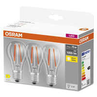 OSRAM LED BASE CLASSIC A Lampada chiara (ex 75W) 7,5W / 2700K Bianco caldo E27, confezione da 3