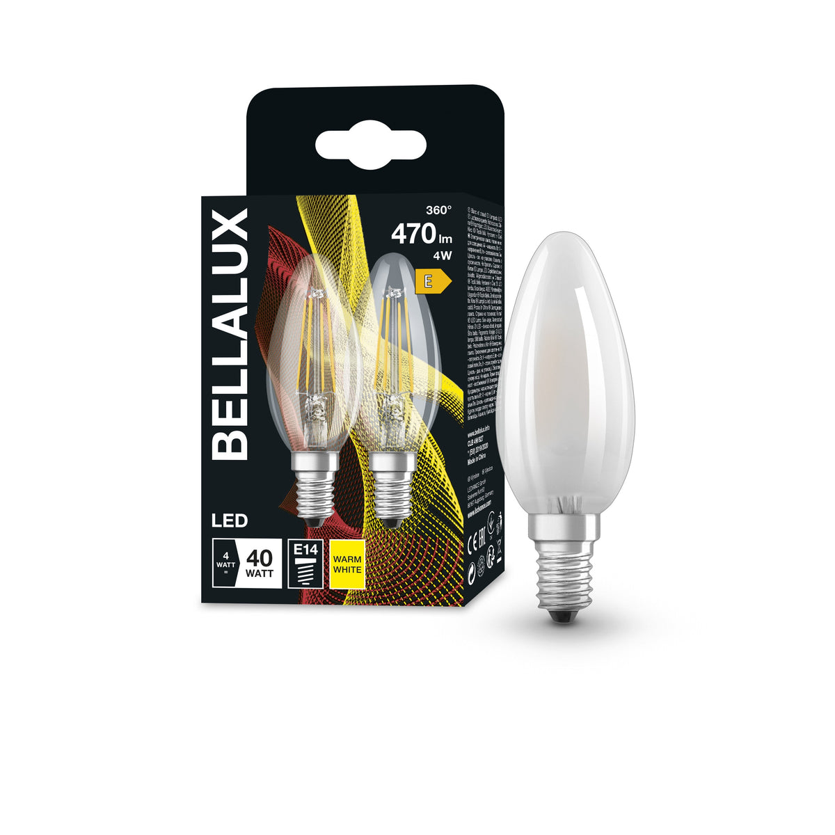 BELLALUX LED-Lampe, Sockel: E14, Warm White, 2700 K, 4 W, Ersatz für 40-W-Glühbirne, klar, ST CLAS B