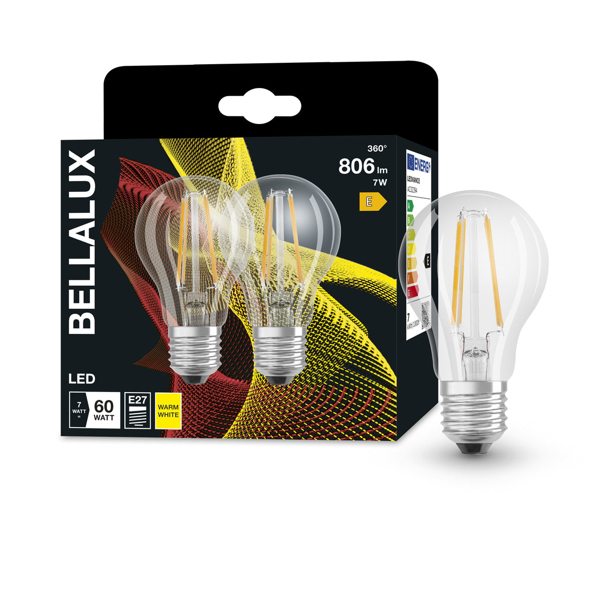 Lampadina LED BELLALUX, attacco: E27, bianco caldo, 2700K, 7W, ricambio per lampadina da 60W, trasparente, ST CLAS A