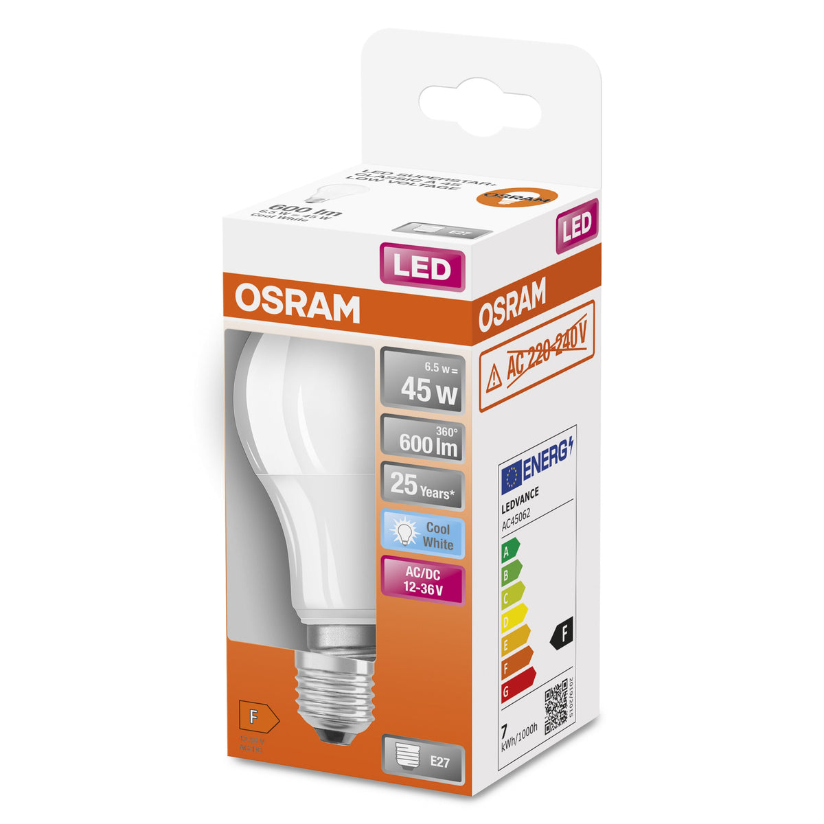 OSRAM Star+ LED-Lampe mit Niedervolt für E27-Sockel, matte Optik ,Kaltweiß (4000K), 600 Lumen, Ersatz für herkömmliche 45W-Leuchtmittel, nicht dimmbar, 1-er Pack