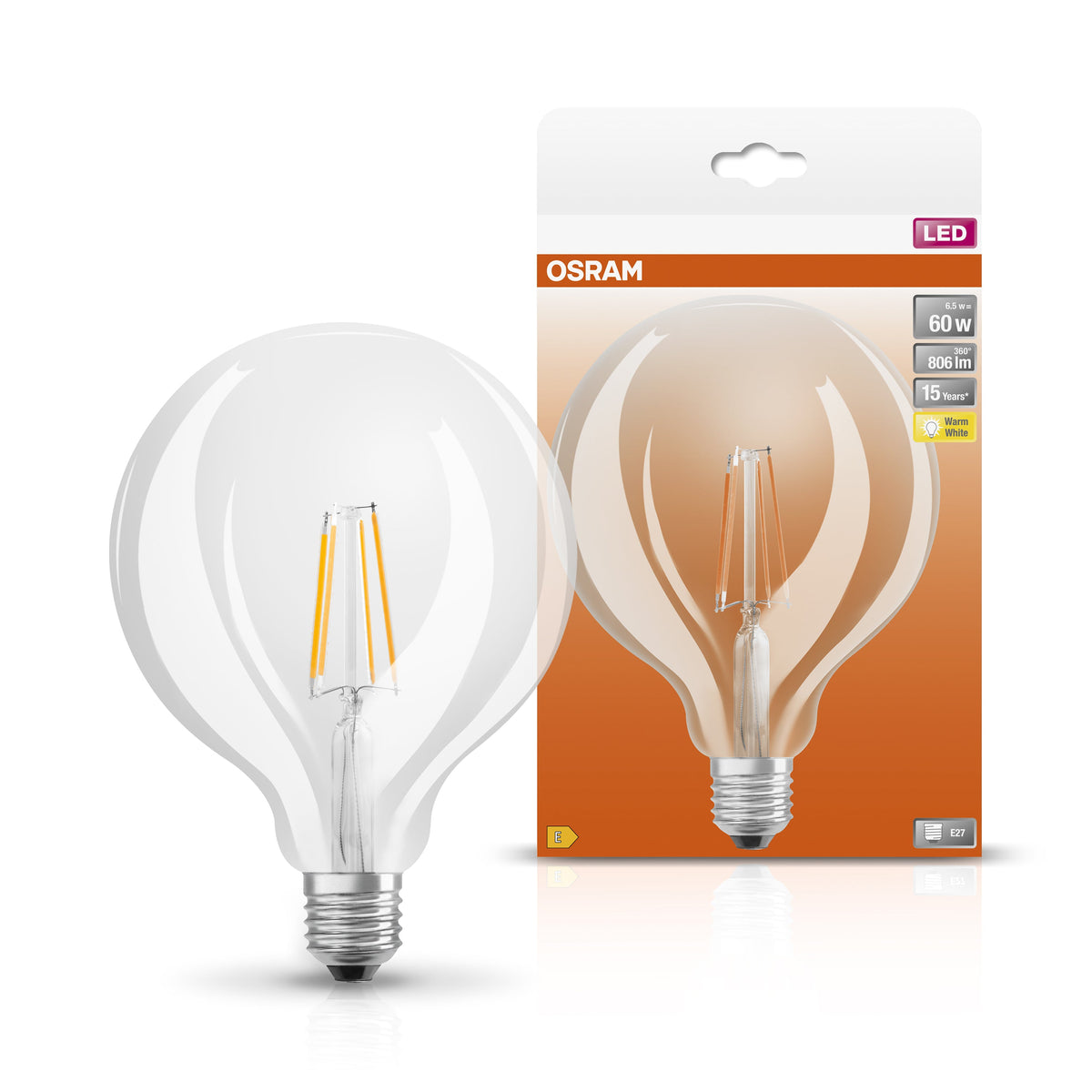 OSRAM Lampadina LED STAR Classic Globo125 60 filamento, luce calda E27