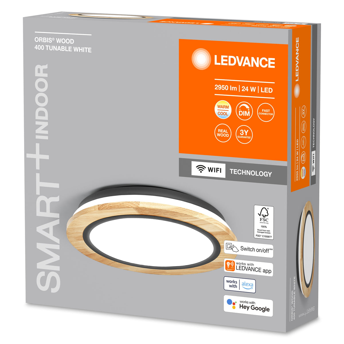 LEDVANCE SMART+ WiFi-Deckenleuchte Wood, 24W, 2950lm, 400mm