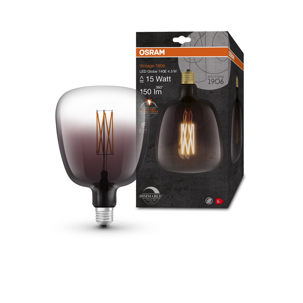 Lampada LED OSRAM Vintage 1906, vetro fumé, 4,5W, 150lm