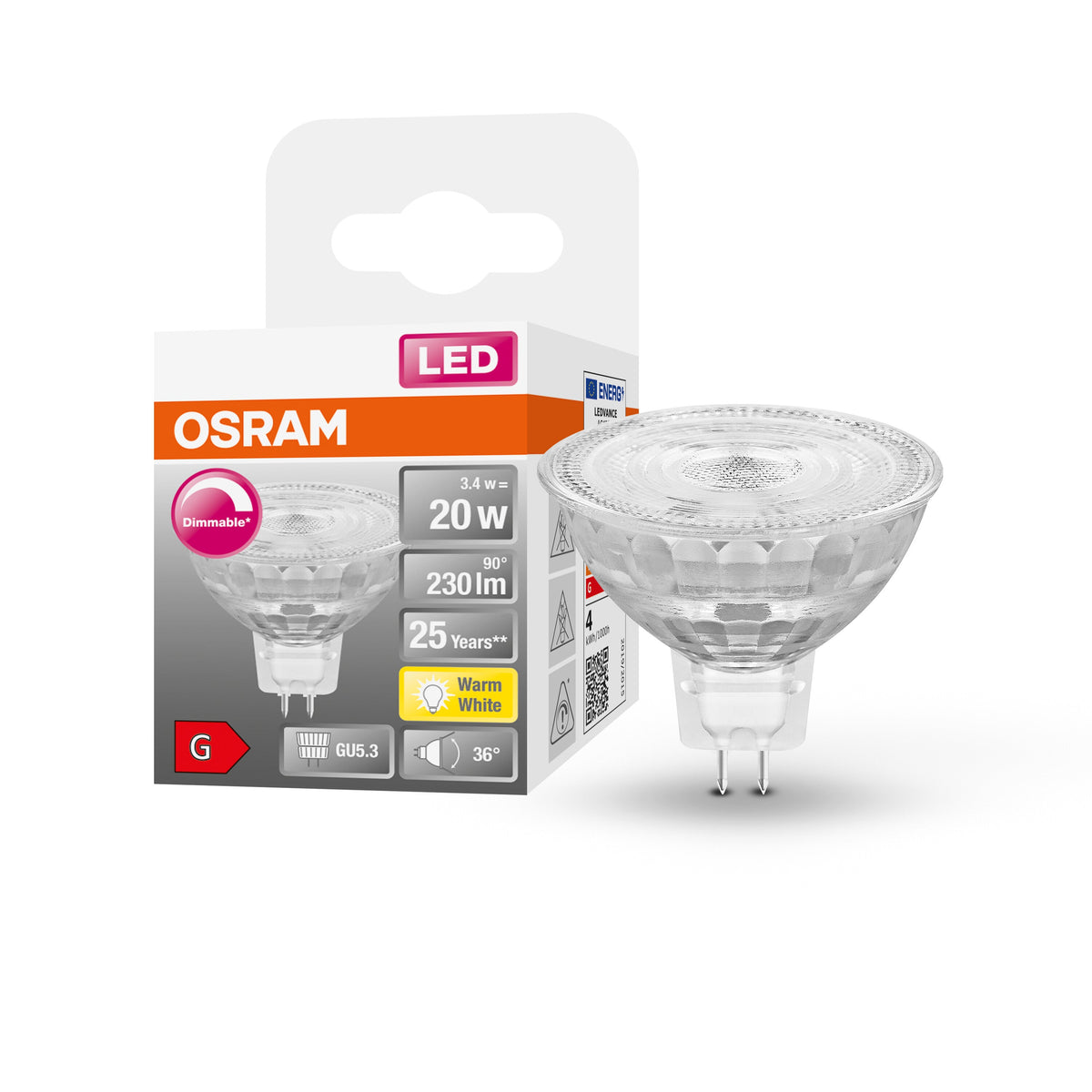 Lampada con riflettore OSRAM Superstar vetro trasparente, bianco caldo (2700K), 230 lumen, ricambio per lampadine convenzionali da 20 W, dimmerabile GU5.3