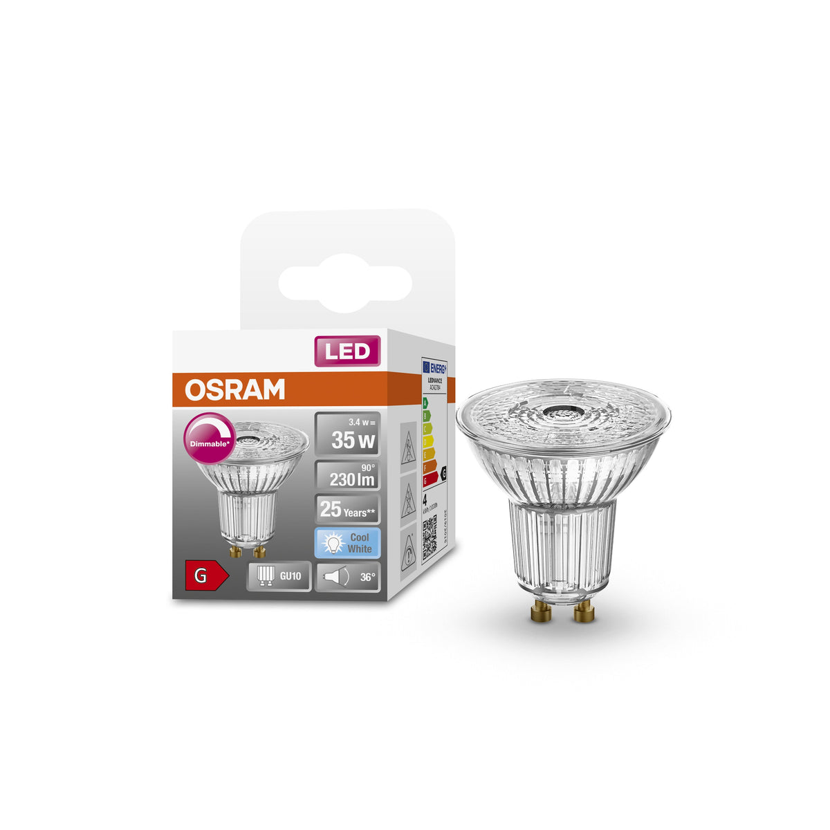 Lampada con riflettore LED OSRAM PAR16 dimmerabile con attacco GU10, bianco freddo (4000K), spot in vetro, 3,7 W, ricambio per lampada con riflettore da 35 W, LED SUPERSTAR PAR16