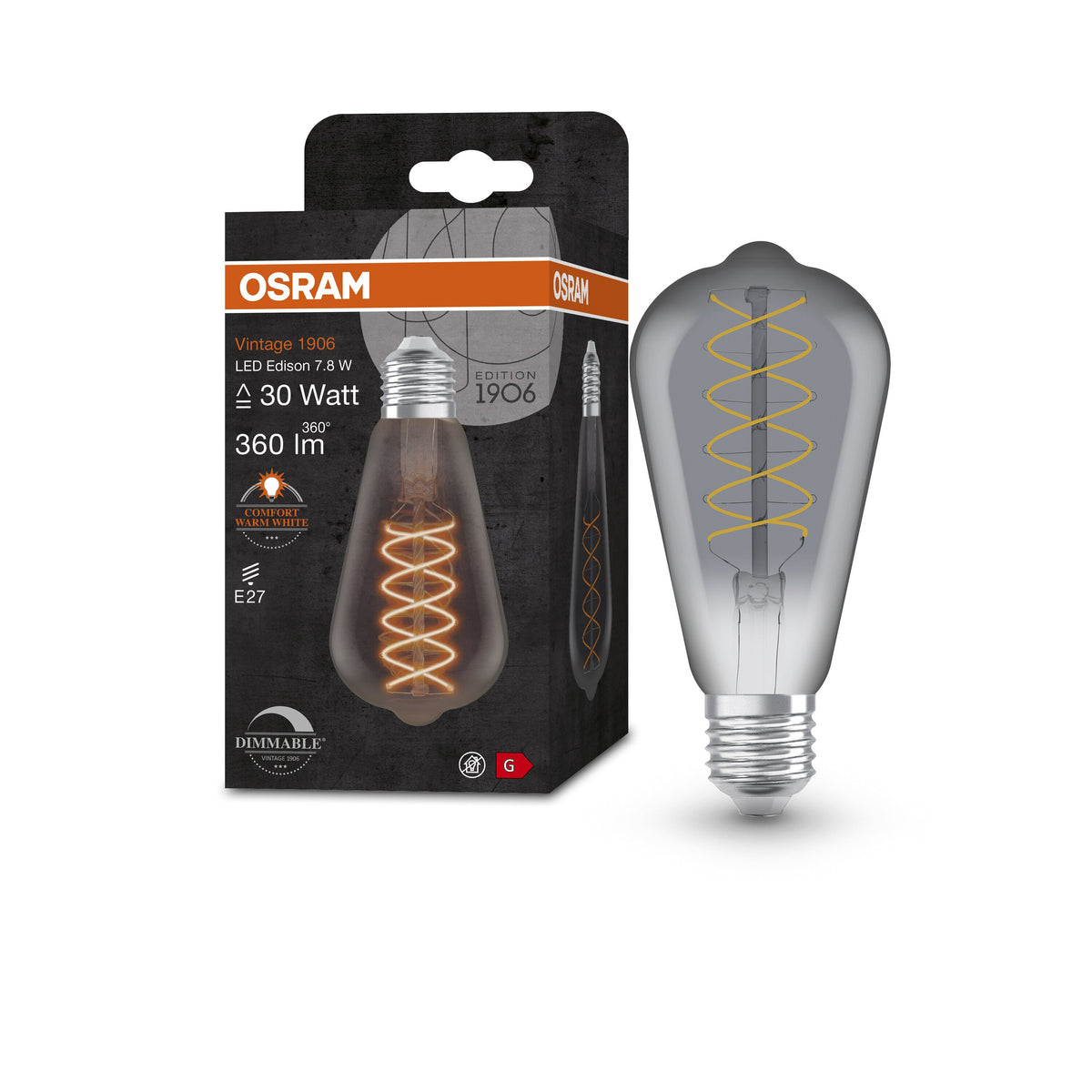 Lampada LED OSRAM Vintage 1906, vetro fumé, 7,8W, 360lm